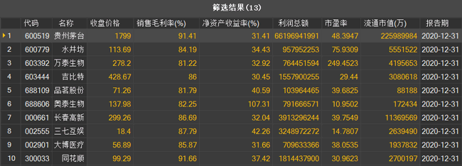 筛选结果